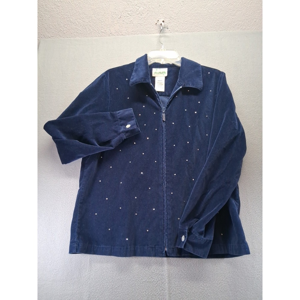 The Quaker Factory Women Blue Velvet Full Zip‎ Up Jacket With Rhinestones Size M